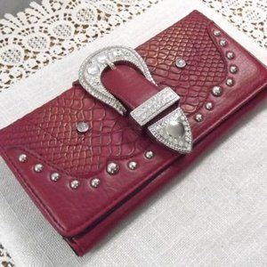 Southwestern Style Faux Leather Berry Red Wallet